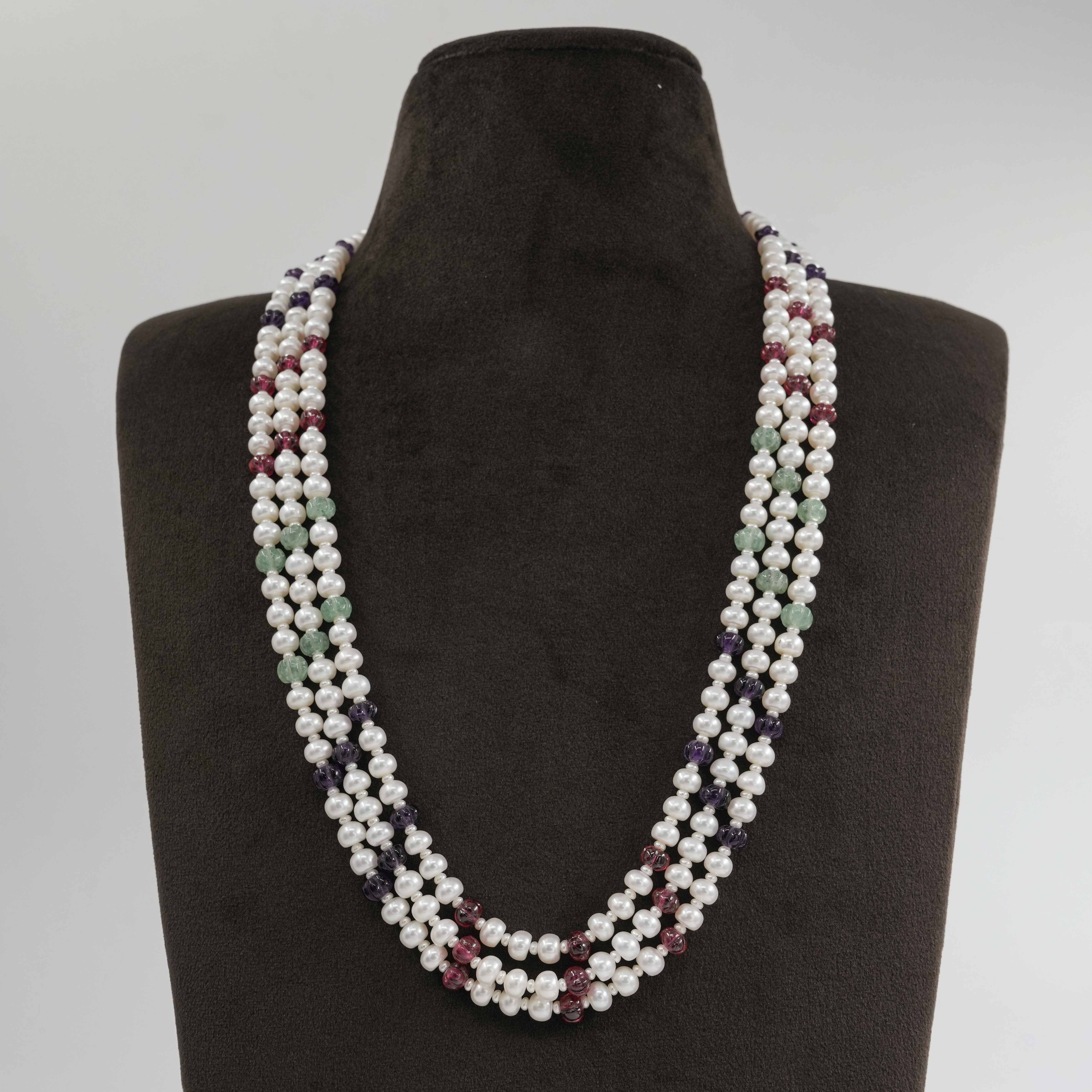 The Pearl Atelier by Kabra Pearls - Natural Multi colored round Pearl necklace